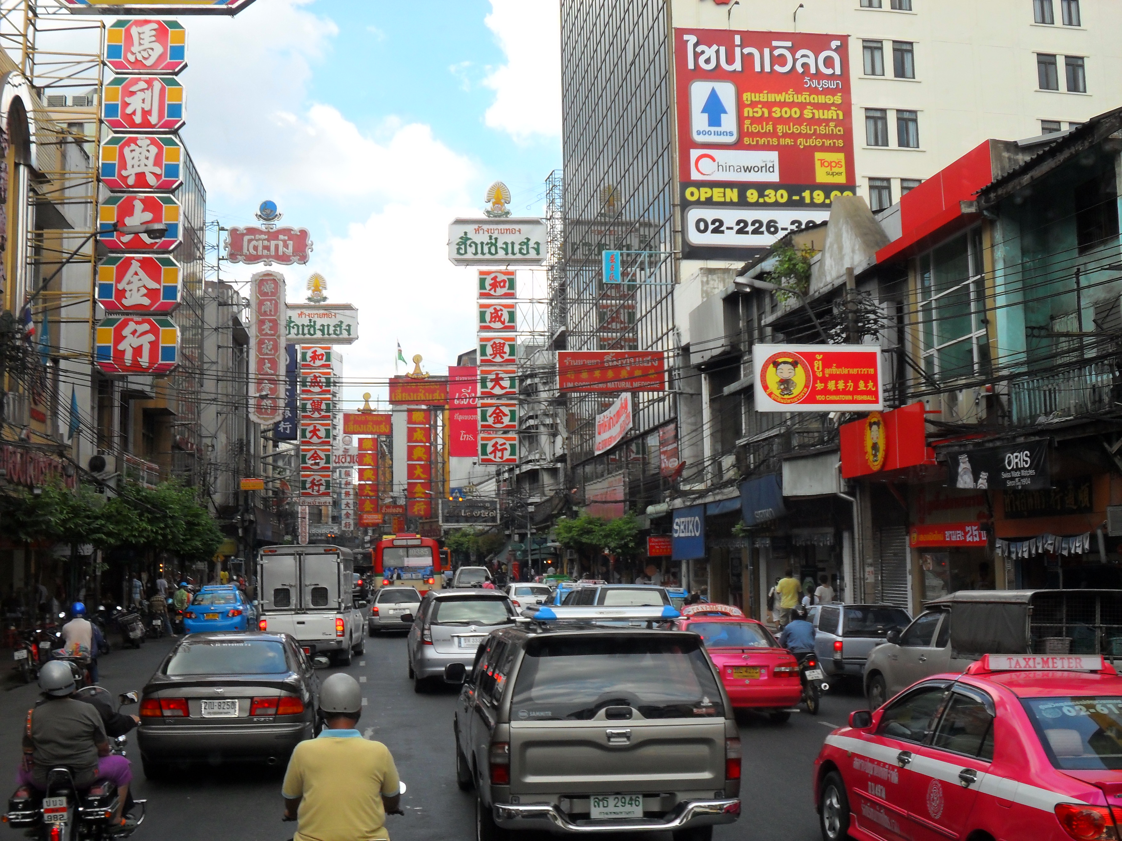 Bangkok Chinatown streetscape, a nearby district used for Song Wat approach; not a photograph of Song Wat Road