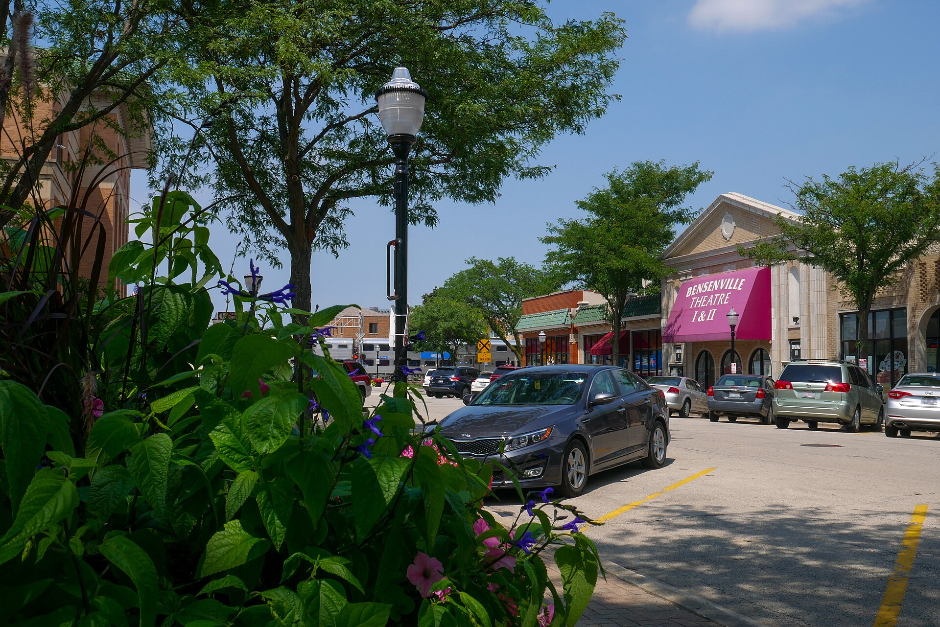 Bensenville downtown S Center Street and Village Hall in a 2017 photograph, not a photo of the 2026 Wilkes Family Halloween display
