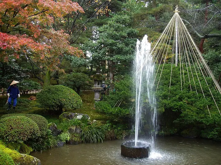 Stone fountain in Kanazawa's Kenrokuen garden