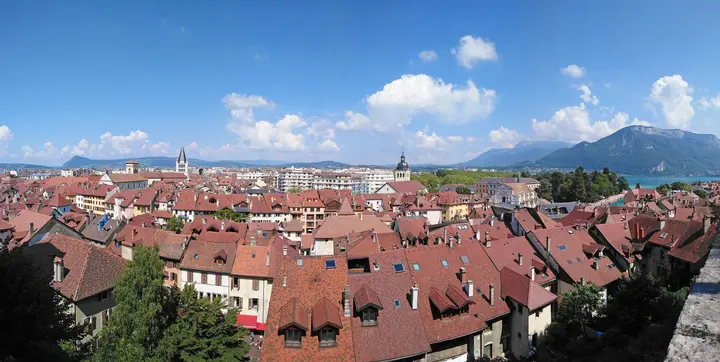 View of Annecy old town from its castle